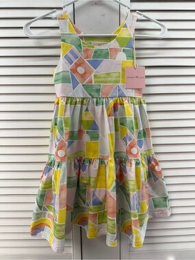 Anise & Ava size 5-6 Alex dress rainbow blocks Pastel Geometric Tiered Dress nwt